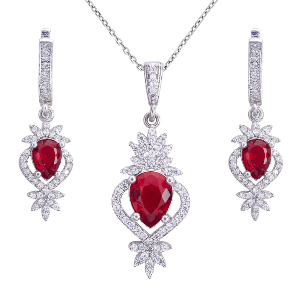 Ensemble de bijoux en argent persan avec pierre précieuse rubis pour femmes Amilis