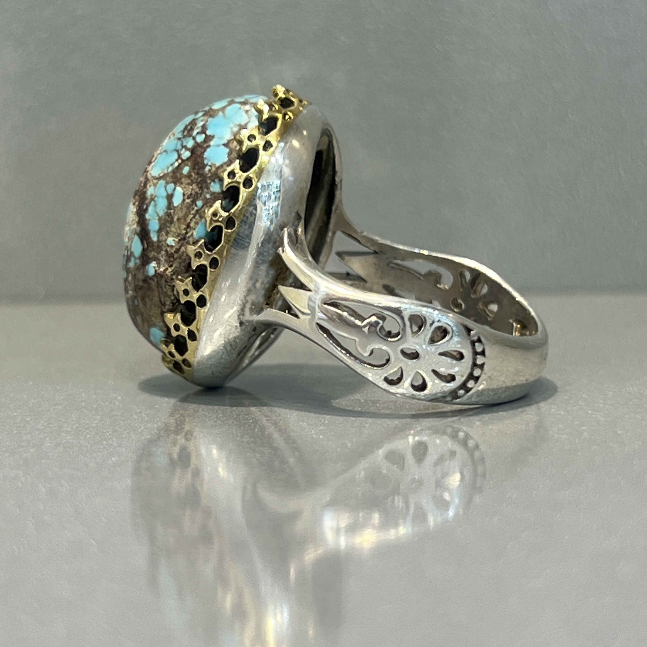 Bague Modèle Firouz en Argent Persan avec Turquoise de Neyshabur pour Homme