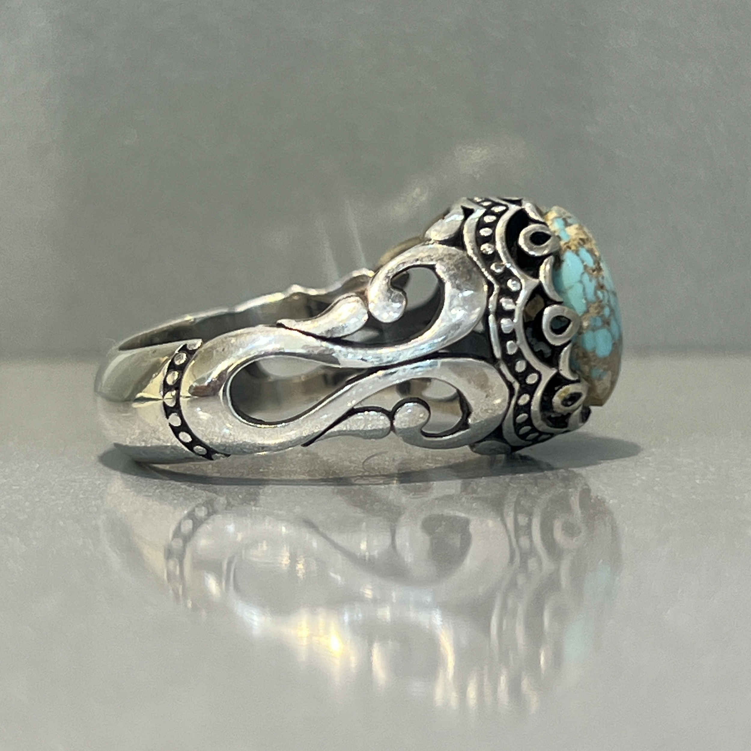 Bague Modèle Negin en Argent Persan avec Turquoise de Neyshabur pour Homme