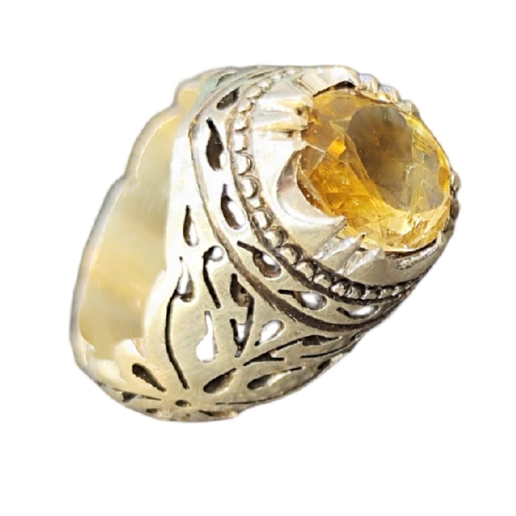 Bague en Citrine Jaune Persane en Argent pour Homme Modèle Ashk