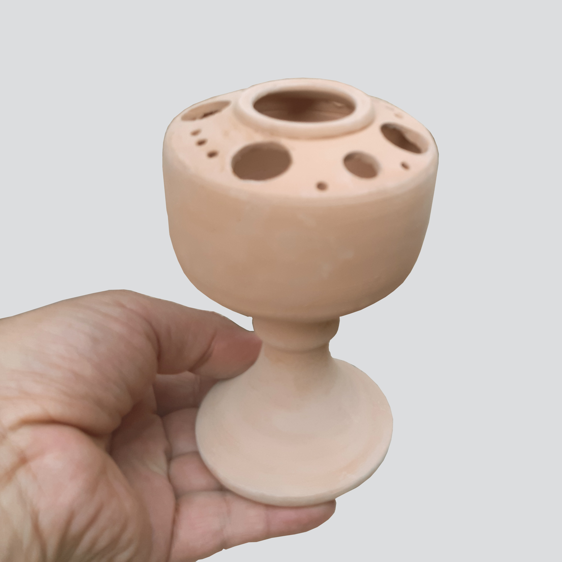 Porte-pinceaux de maquillage en poterie avec pied, artistique et fait main