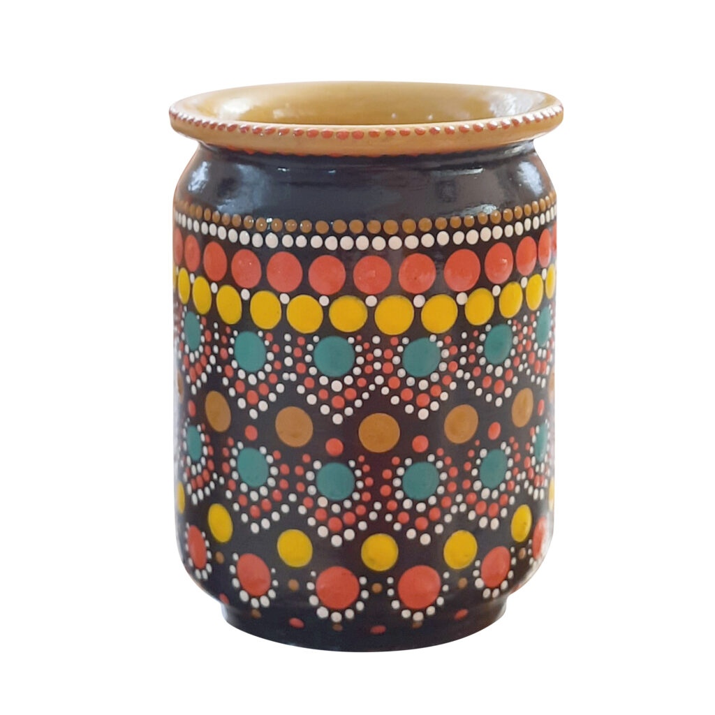 Porte-pinceaux de maquillage en poterie fait main avec design de peinture à points