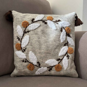 Housse de Coussin Punch Needle – Design Feuilles Crème Brodé (Lot de 2)