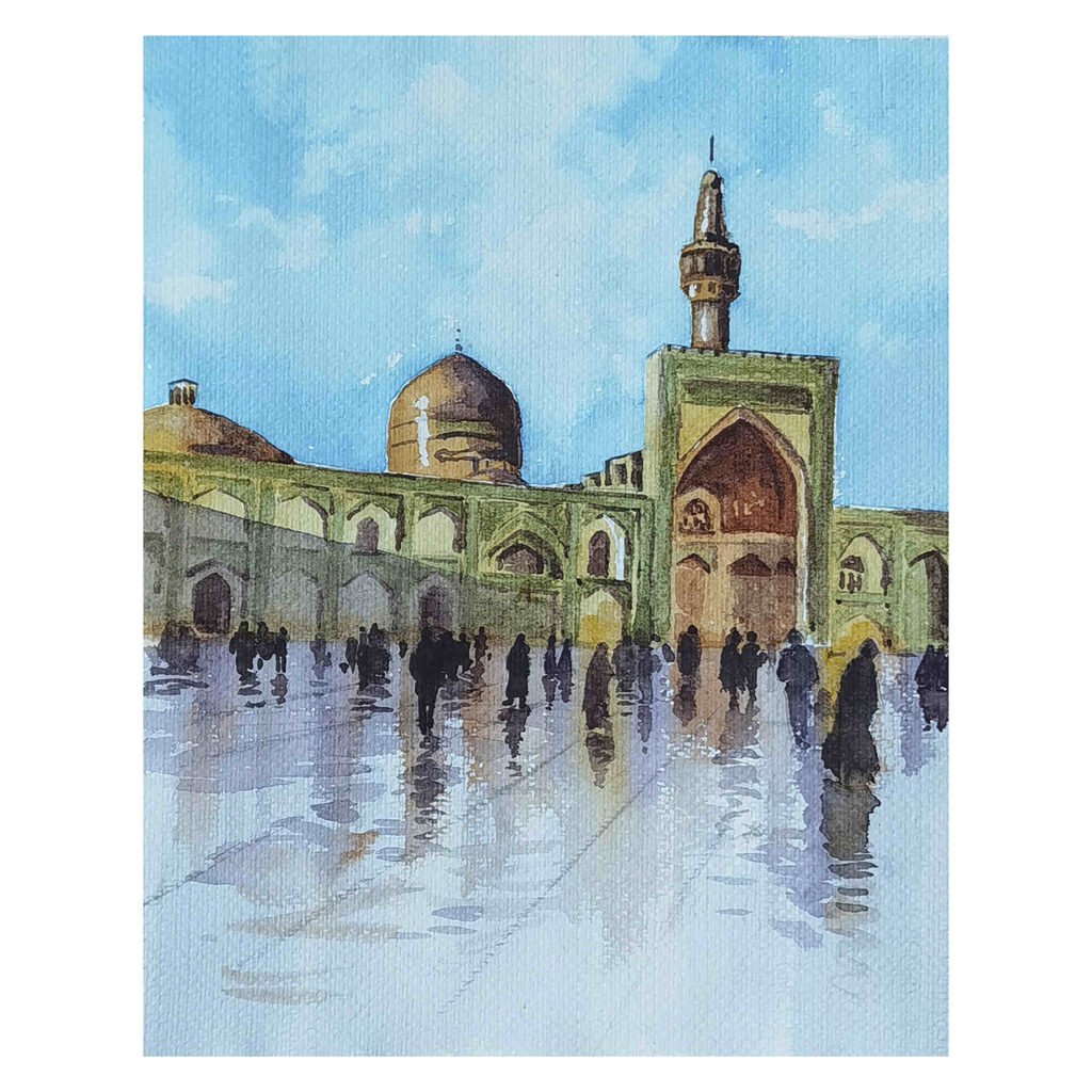 Peinture réaliste originale - Aquarelle sur carton, sanctuaire de l’Imam Reza