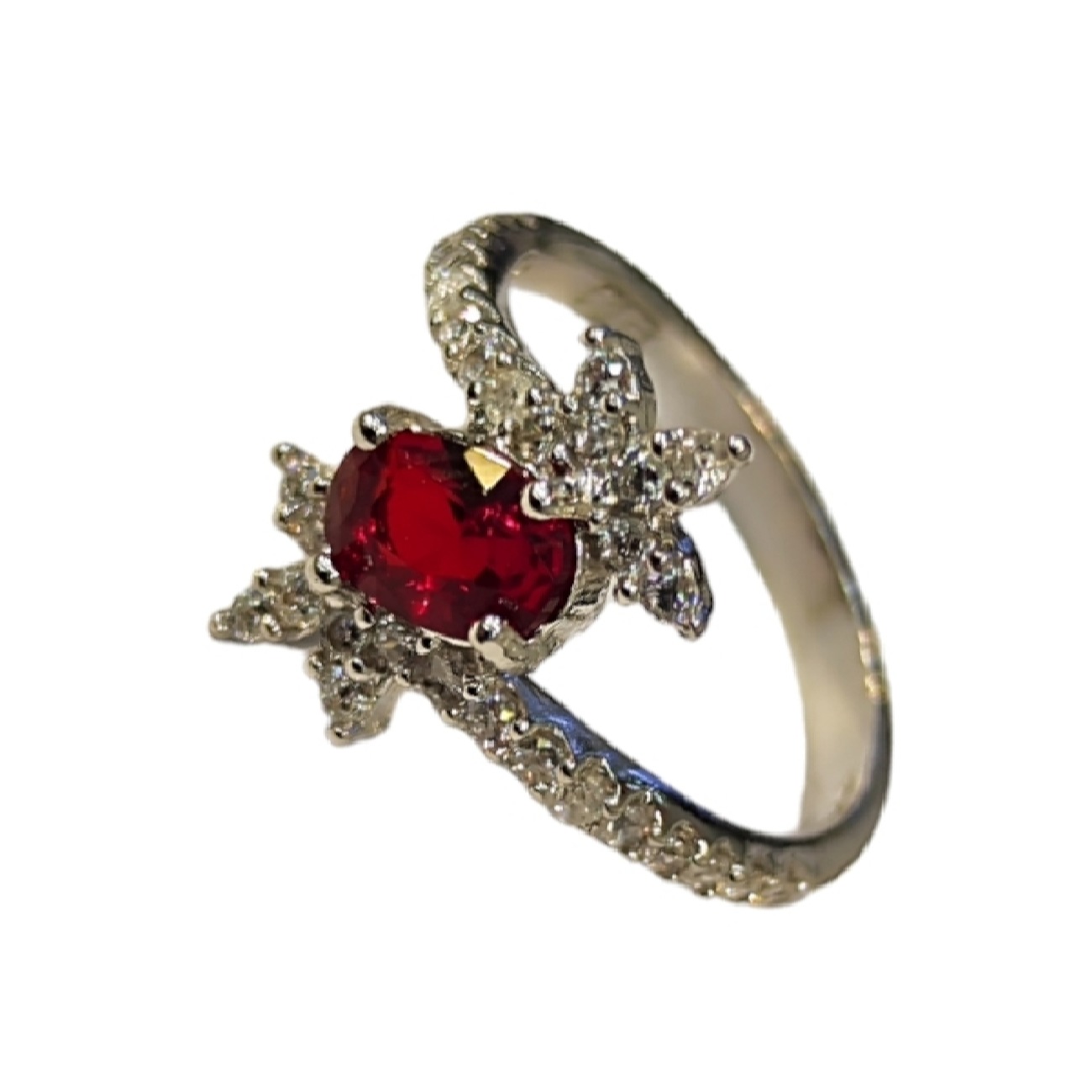 Bague de fiançailles en argent avec rubis rouge Bliss pour femmes Modèle Princesse