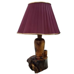 Lampe de table rustique en bois naturel fait main avec abat-jour en tissu