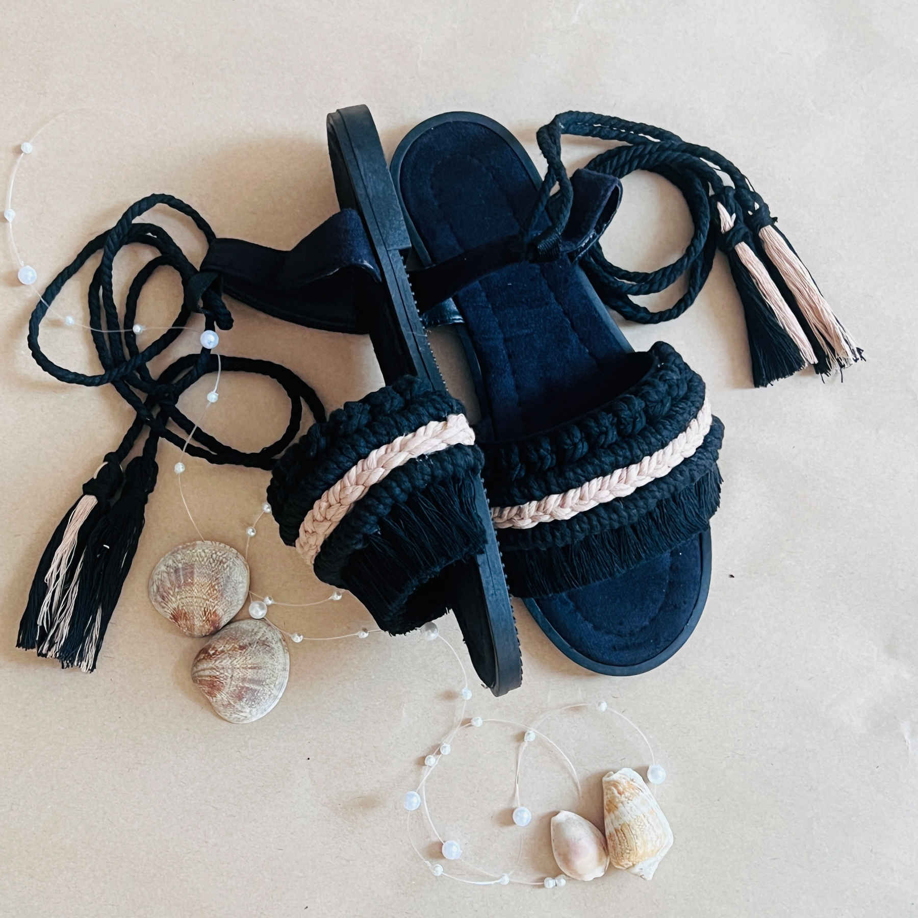 Sandales Plates Slingback Macramé avec Design Boho faites à la main