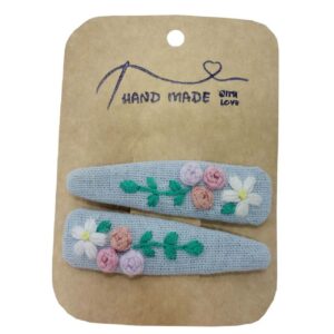 Set de Pinces à Cheveux à Clip avec Design de Fleur Brodé à la Main