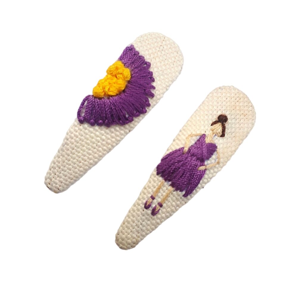 Set de Pinces à Cheveux à Clip avec Design Brodé à la Main de Ballerine