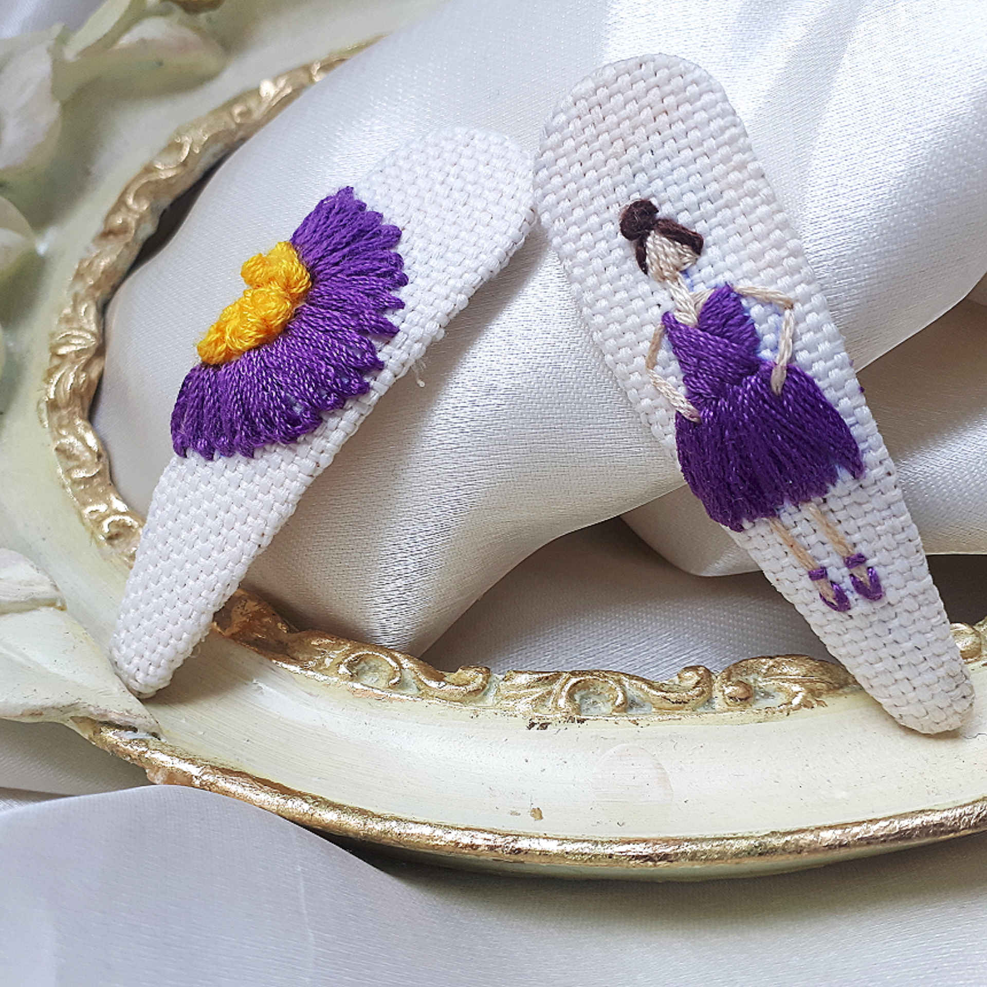 Set de Pinces à Cheveux à Clip avec Design Brodé à la Main de Ballerine