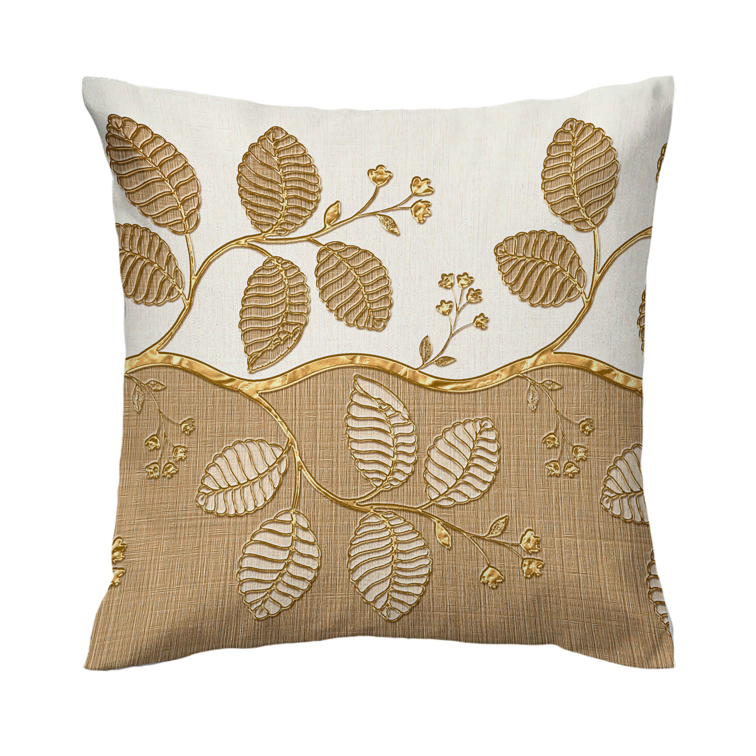Housse de coussin en velours - Design Feuilles dorées imprimées (Set de 2)