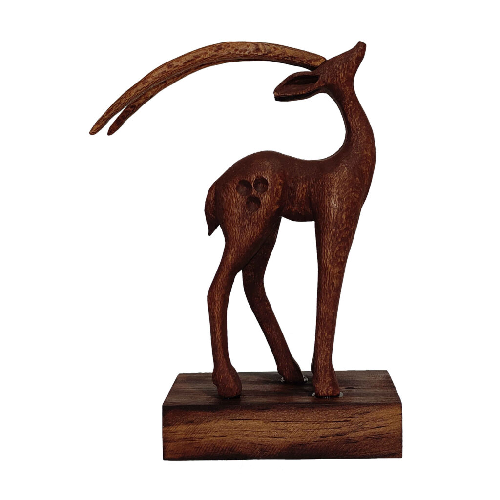 Figurine décorative de gazelle en bois - Sculpture artisanale d'art de faune