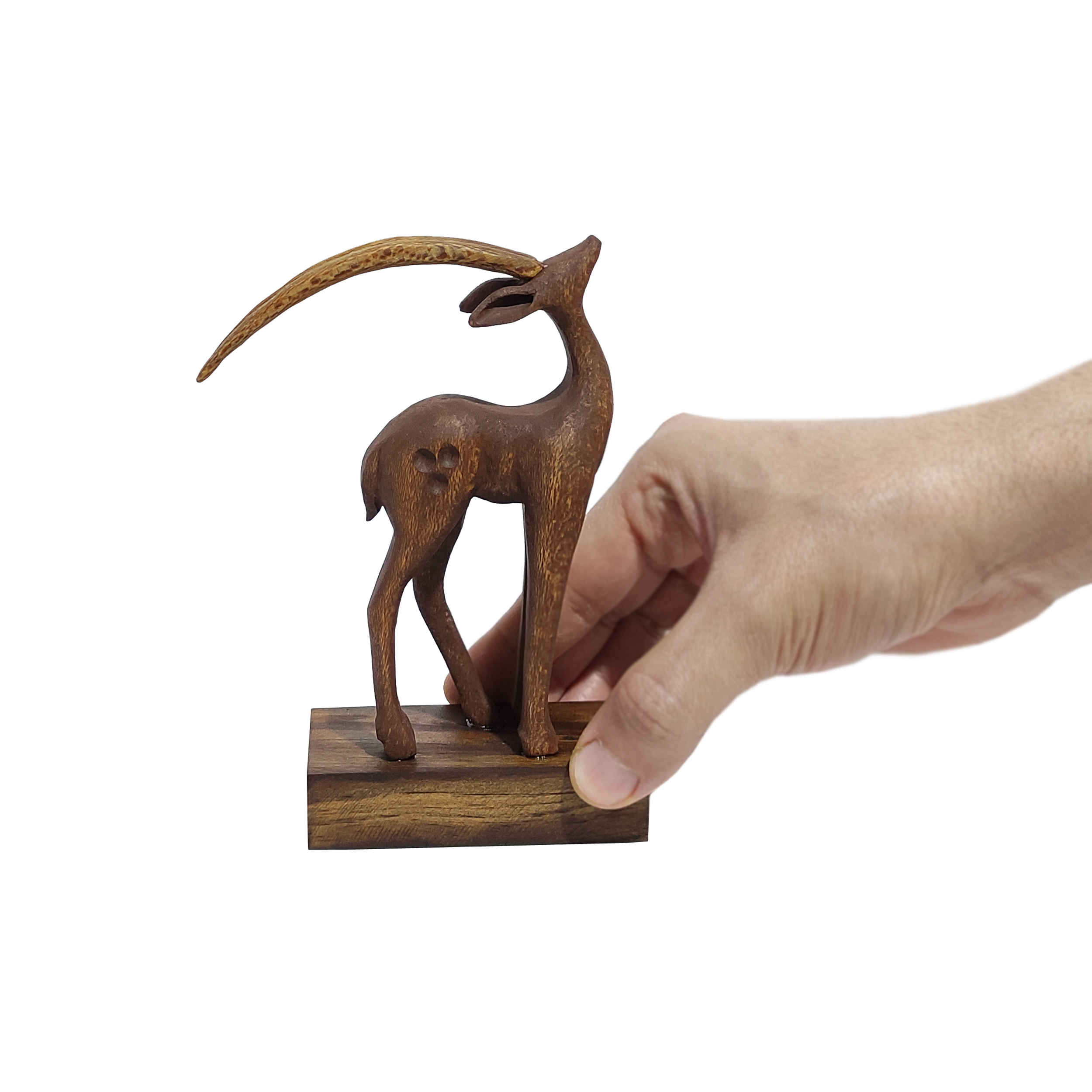 Figurine décorative de gazelle en bois – Sculpture artisanale d’art de faune