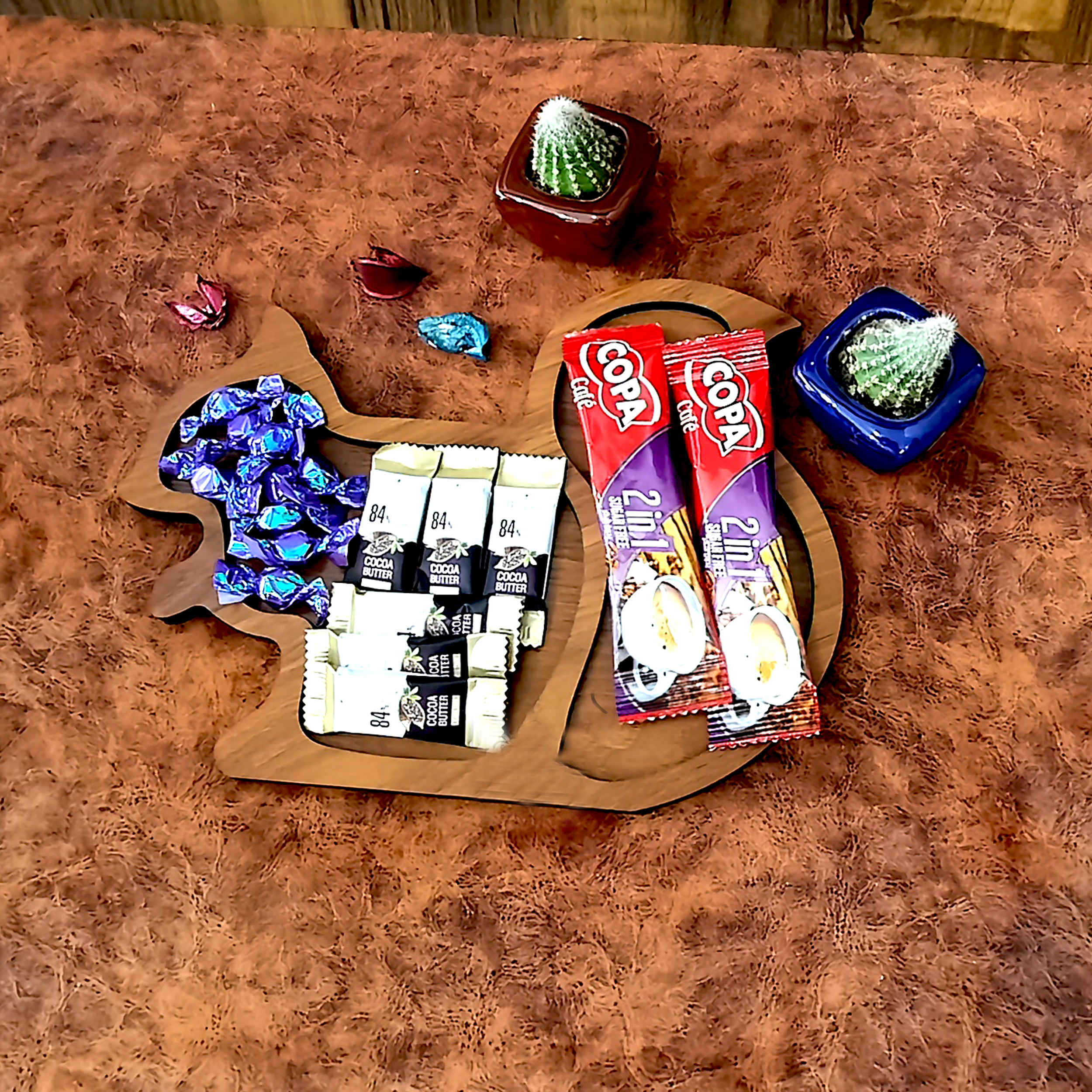 Plateau en bois MDF en forme d’écureuil (lot de 2) – Ludique et pratique