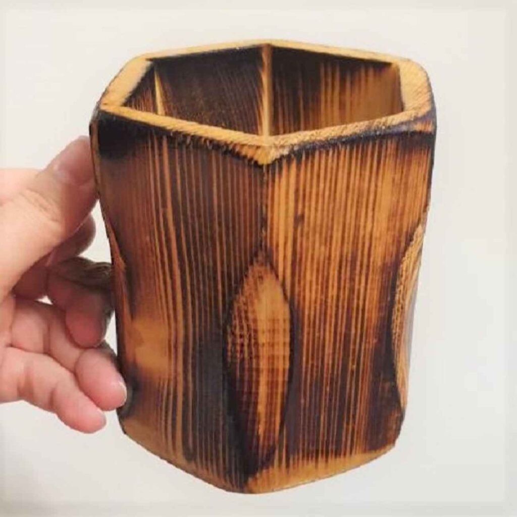 Porte-pinceaux de maquillage en bois Cup fait main en bois naturel