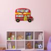 Horloge Murale en Bois pour Chambre d'Enfant avec Design de Bus Scolaire des Animaux