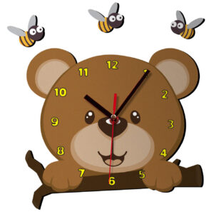 Horloge Murale en Bois pour Chambre d’Enfant avec Design de Bear Care