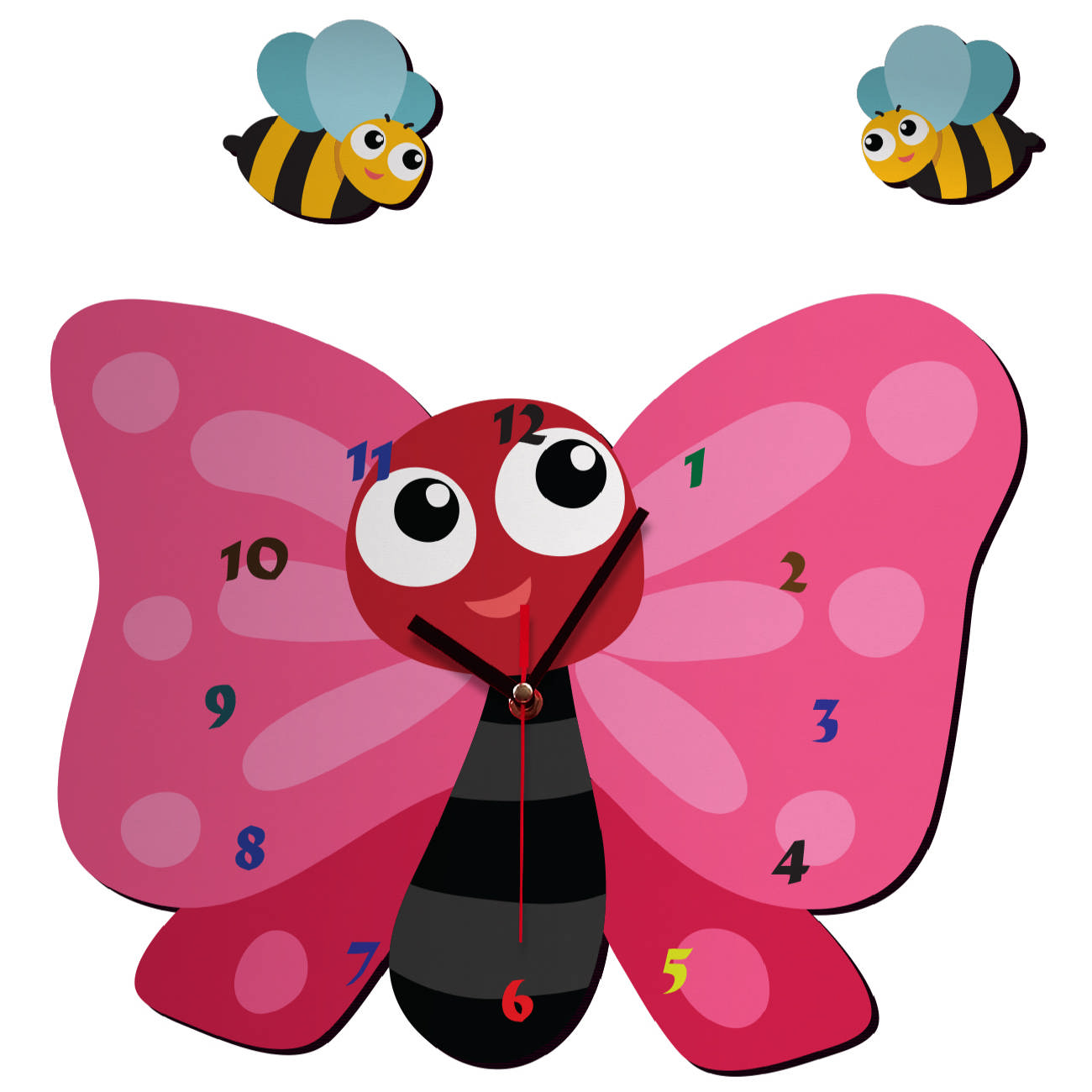 Horloge Murale en Bois pour Chambre d'Enfant avec Design de Papillon Mignon