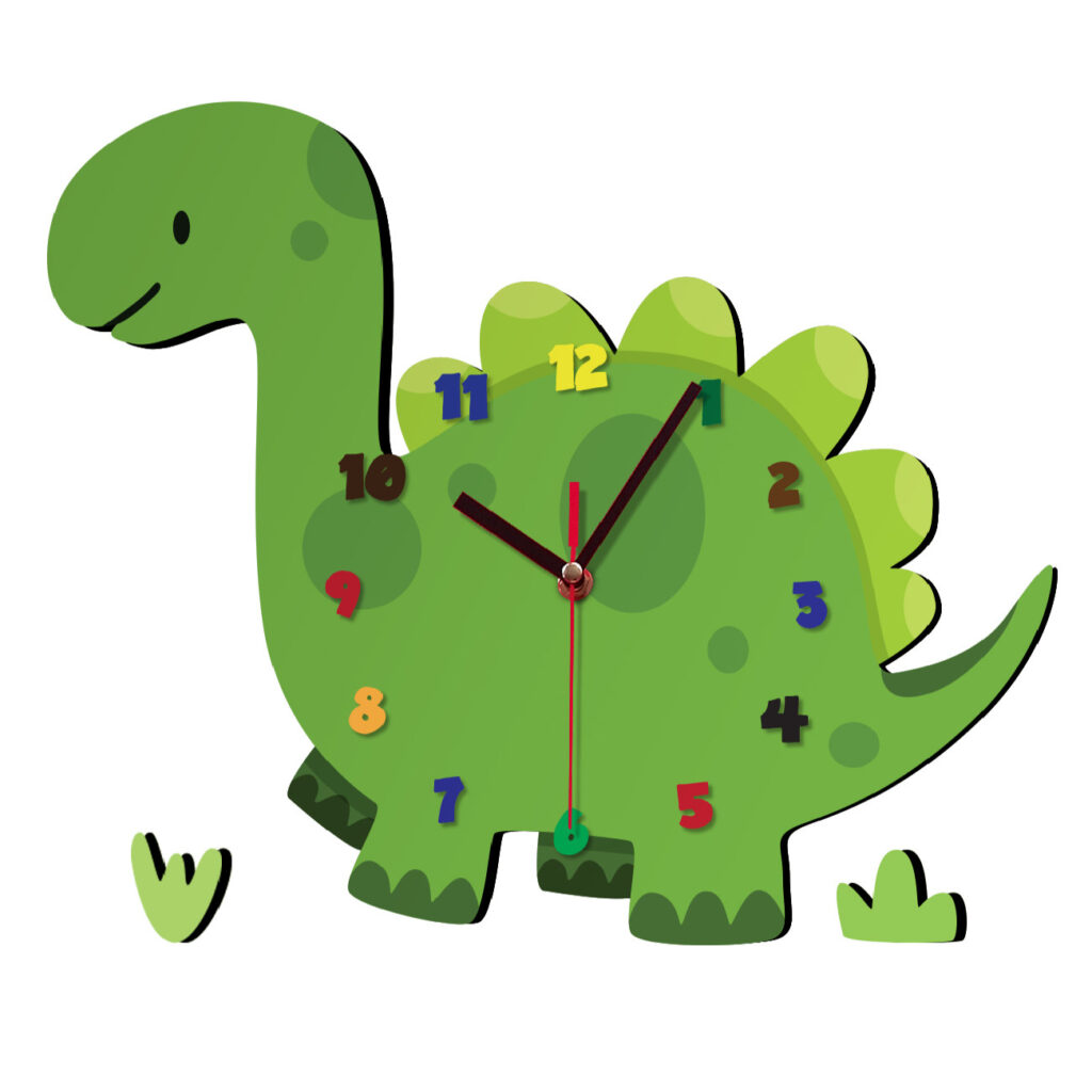 Horloge Murale en Bois pour Chambre d'Enfant avec Design de Dinosaure Mignon