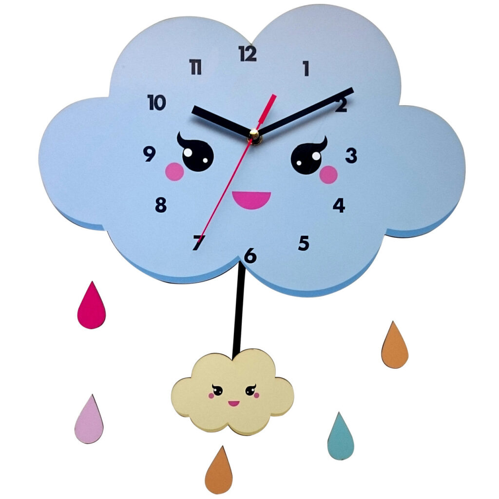 Horloge Murale en Bois pour Chambre d'Enfant avec Design de Nuage Heureux