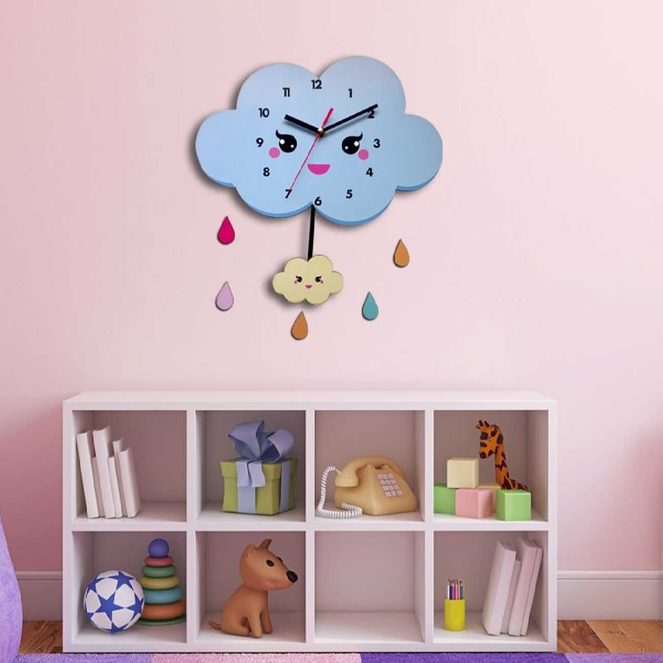 Horloge Murale en Bois pour Chambre d’Enfant avec Design de Nuage Heureux