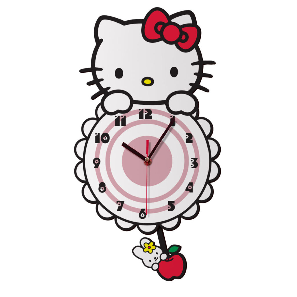 Horloge Murale en Bois pour Chambre d'Enfant avec Design de Hello Kitty