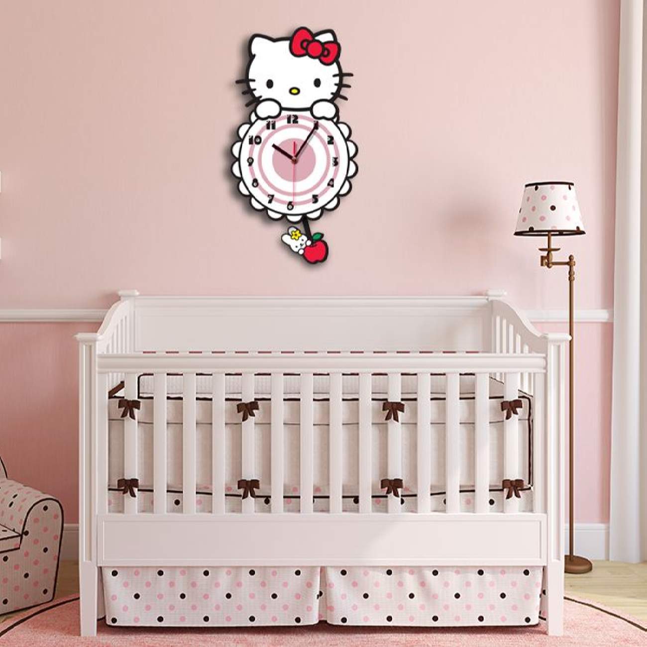 Horloge Murale en Bois pour Chambre d’Enfant avec Design de Hello Kitty
