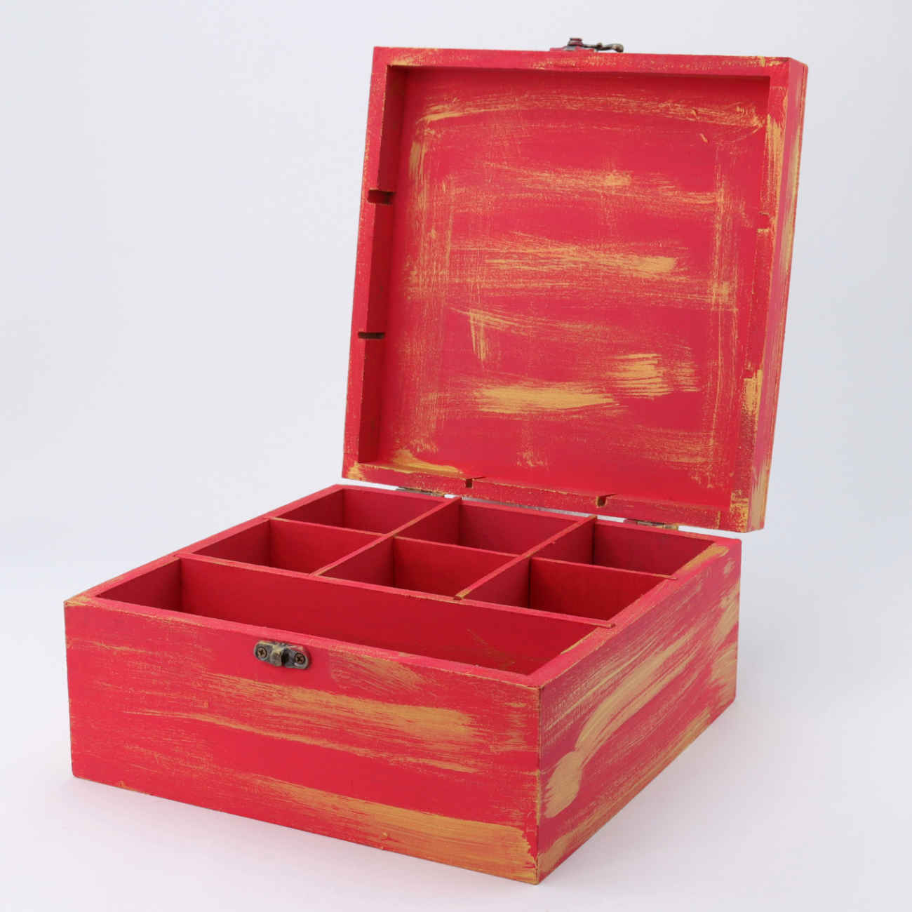 Boîte organisatrice en bois pour sachets de thé avec design en carreaux persans