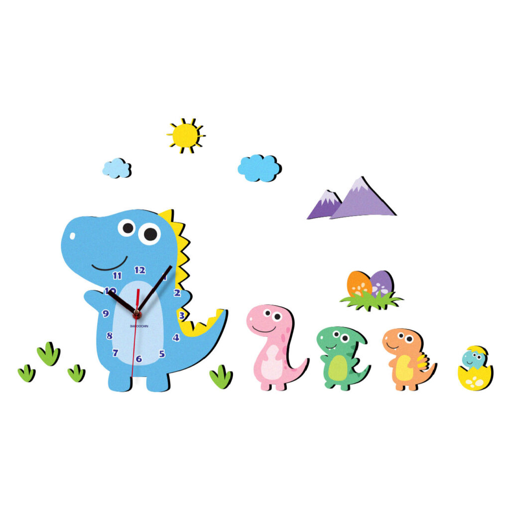 Horloge Murale en Bois pour Chambre d'Enfant Modèle Dinosaure