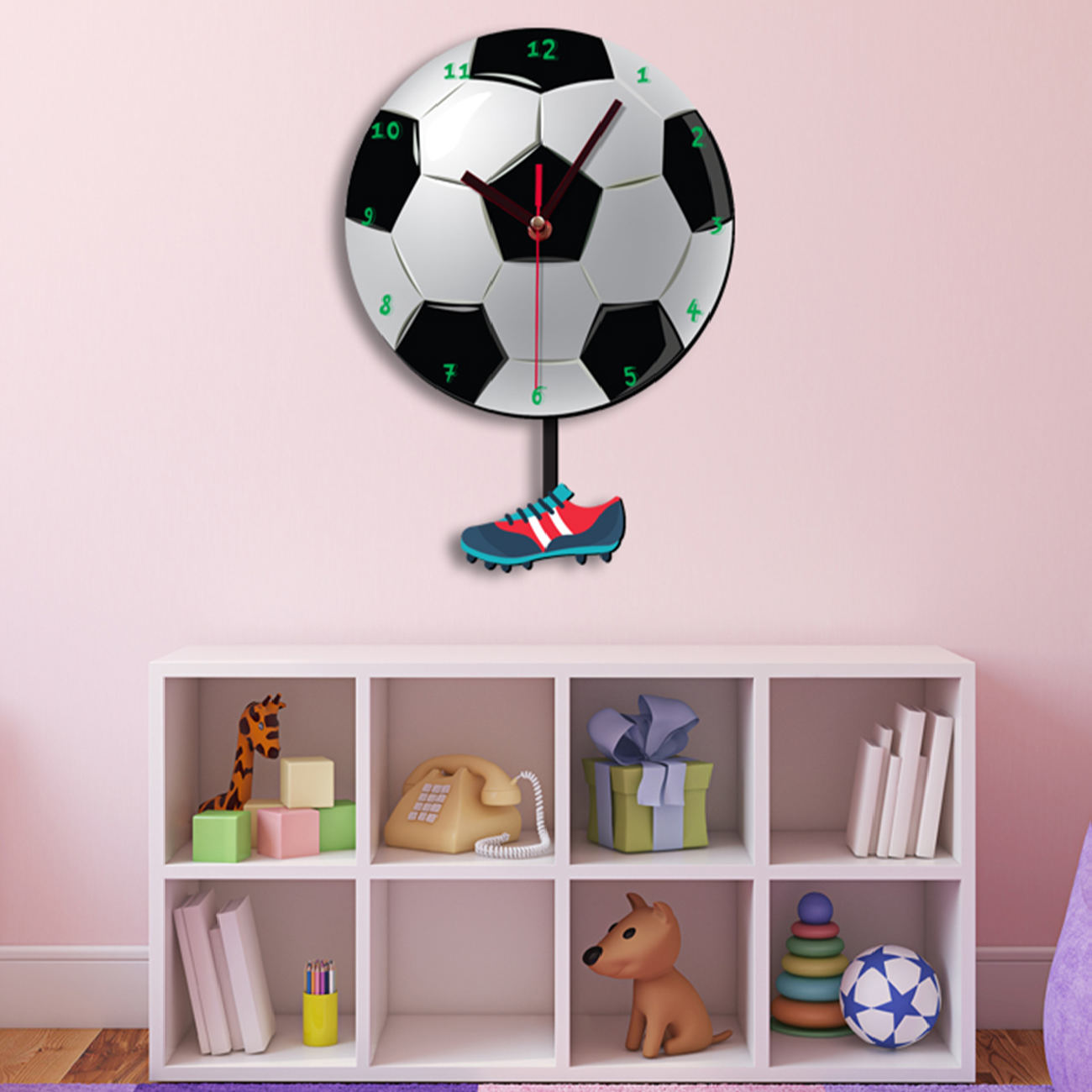 Horloge Murale en Bois pour Chambre d’Enfant Modèle Football