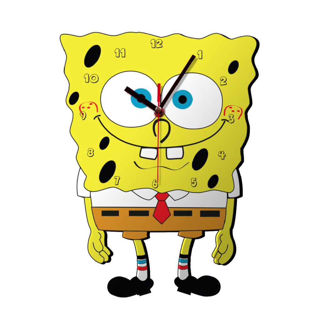 Horloge Murale en Bois pour Chambre d'Enfant Modèle Bob l'Éponge