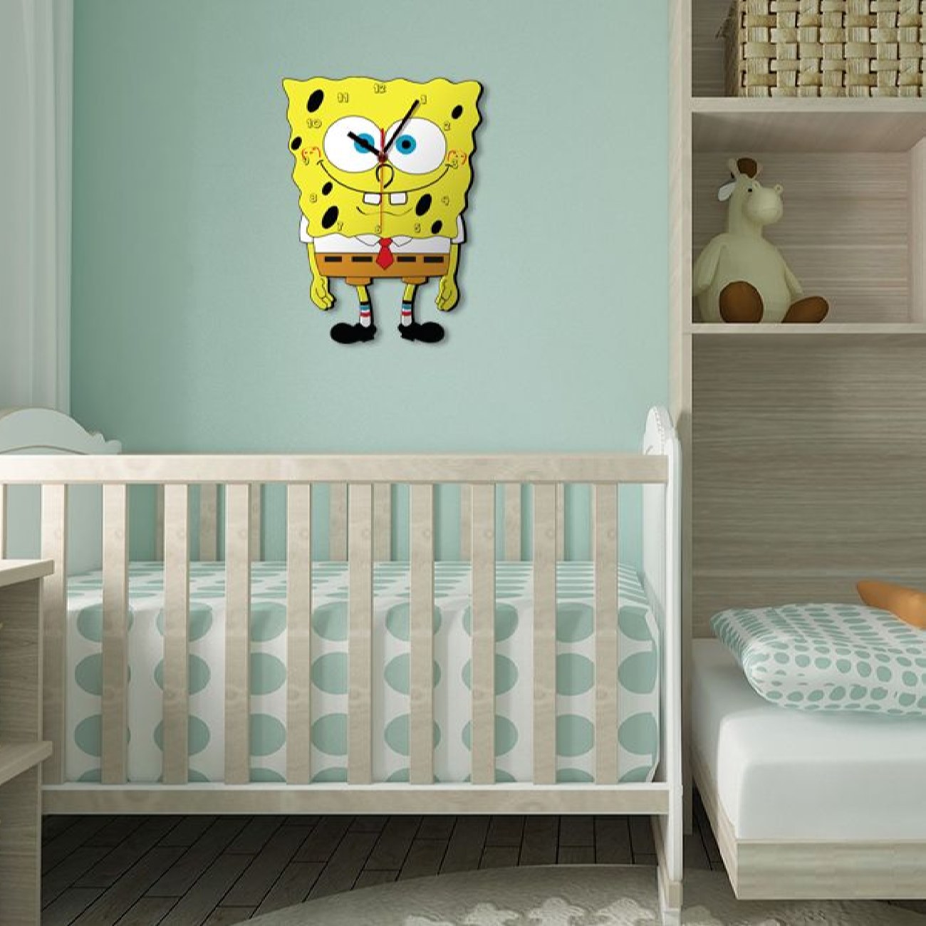 Horloge Murale en Bois pour Chambre d’Enfant Modèle Bob l’Éponge