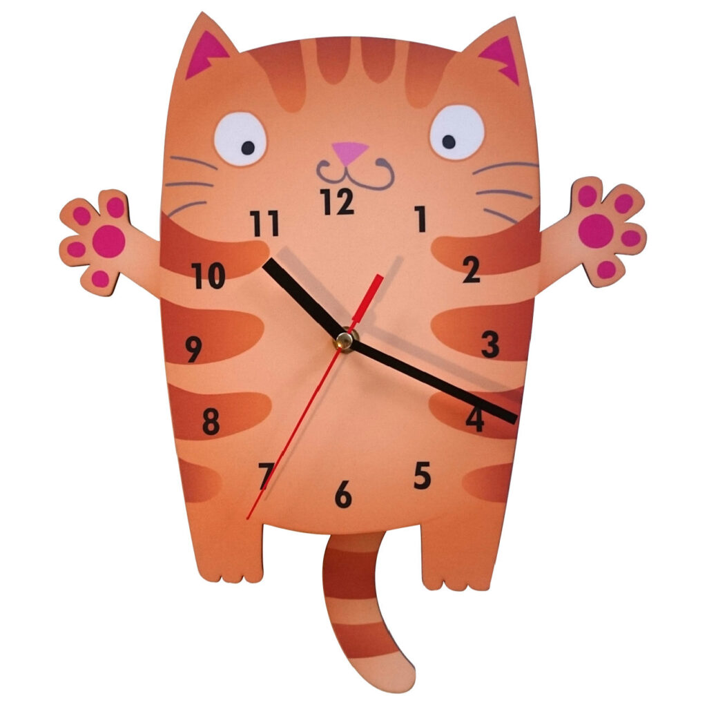 Horloge Murale en Bois pour Chambre d'Enfant avec Design de Chat