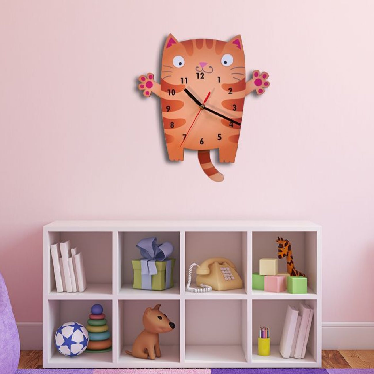 Horloge Murale en Bois pour Chambre d’Enfant avec Design de Chat