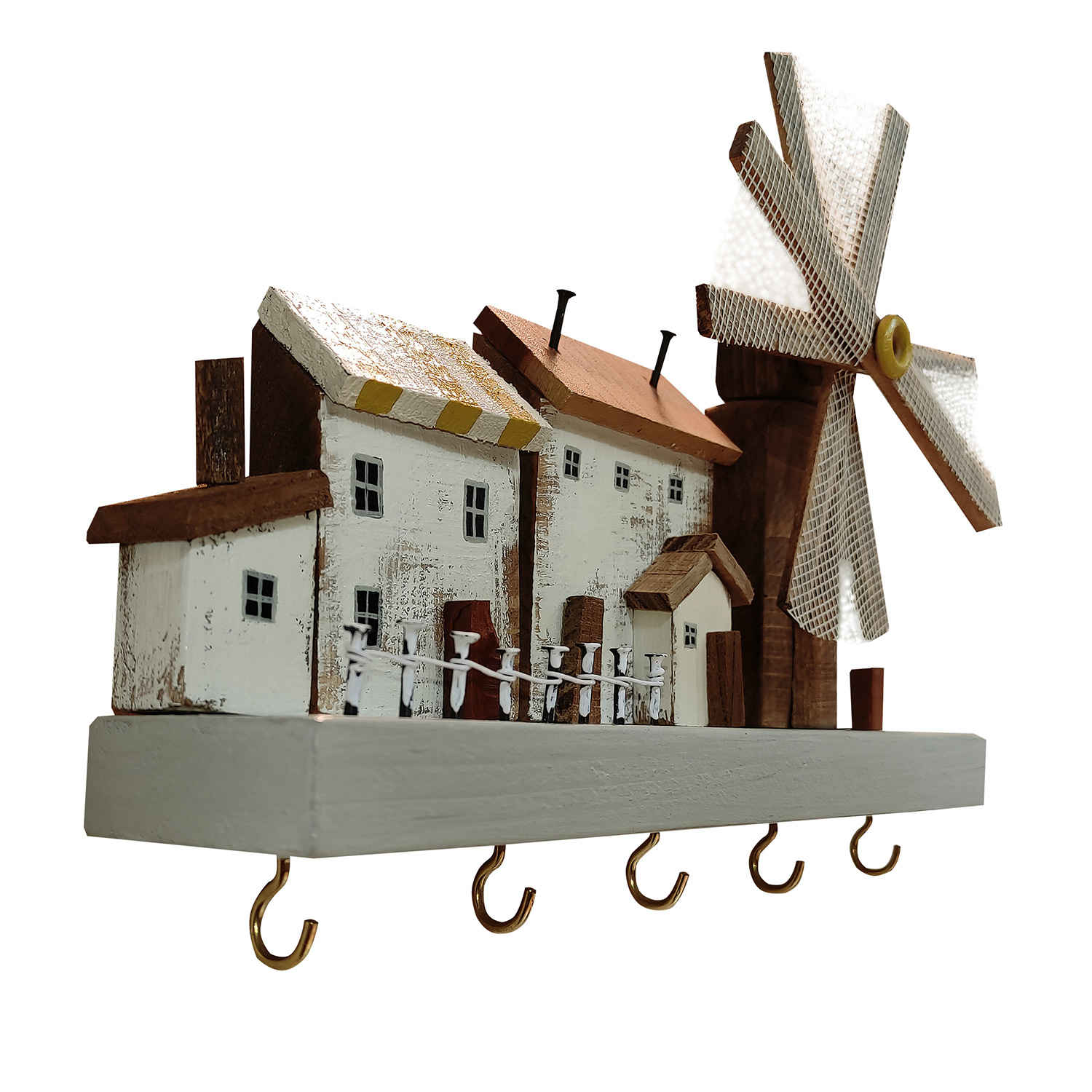 Porte-clés mural en bois avec design de cottage