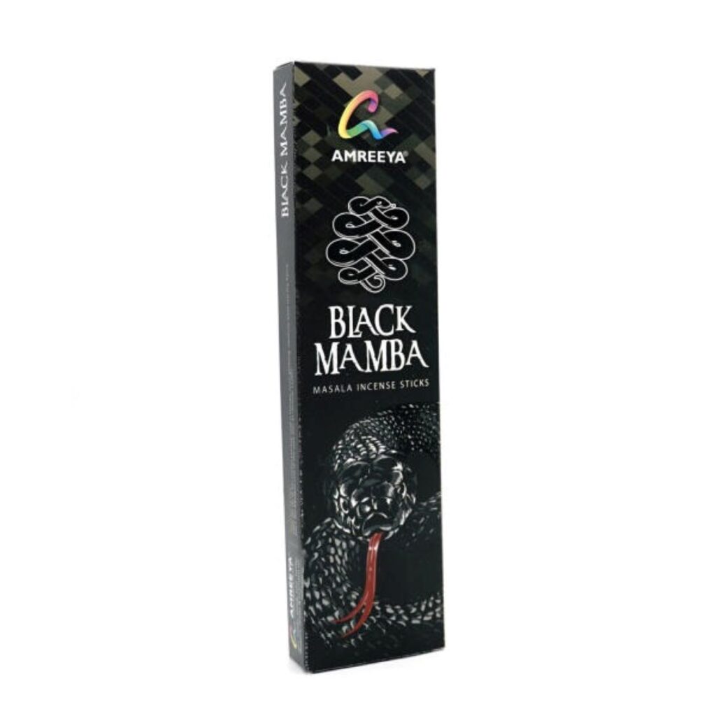 Bâtons d’encens artisanaux Amreeya Mamba Noir – 25 bâtonnets (lot de 4)