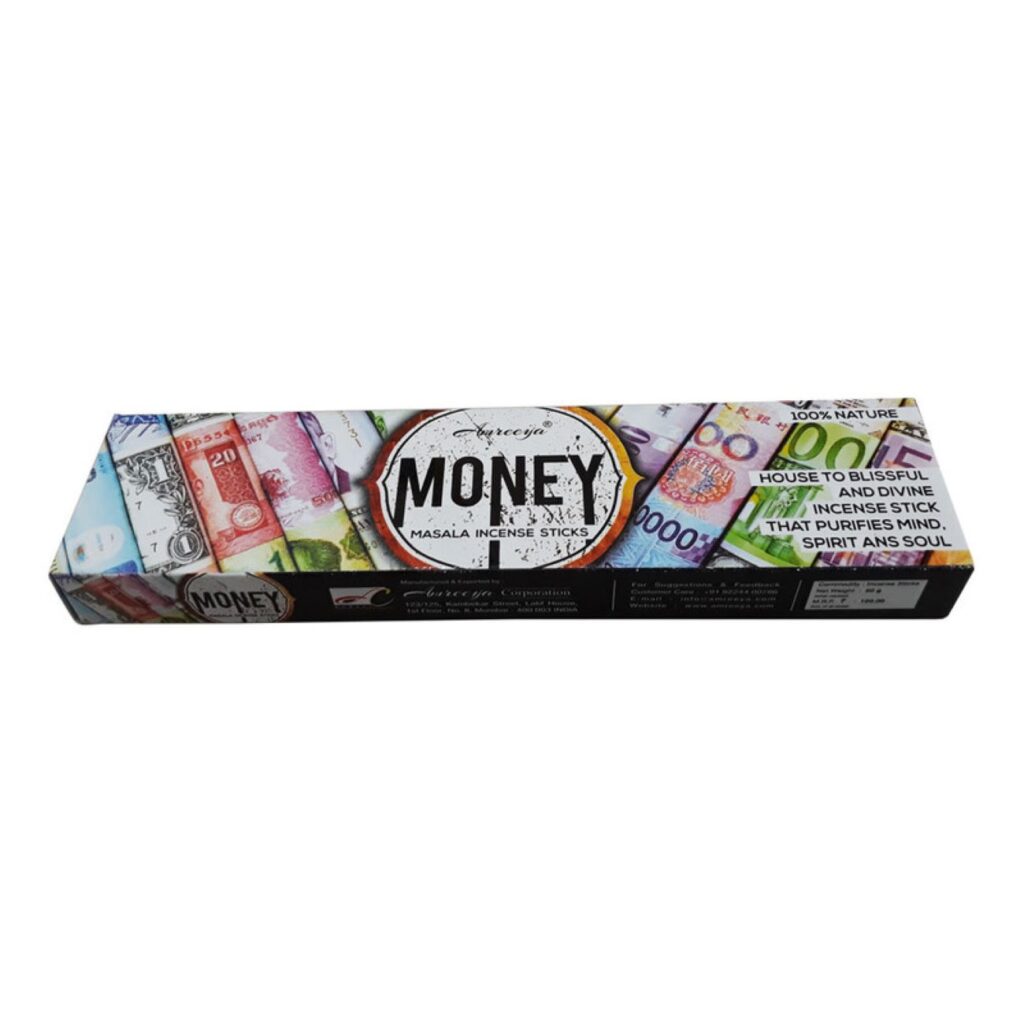 Bâtonnets d’encens Amreeya Money – Parfum de Pouvoir Intérieur, 20 bâtonnets (lot de 4)
