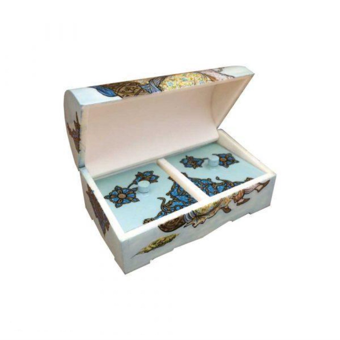 Boîte à bijoux en os artisanale avec motif Leyli & Majnun d’inspiration persane