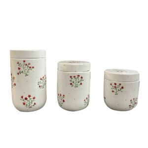 Bocal en céramique avec design de fleurs, Ensemble de 3