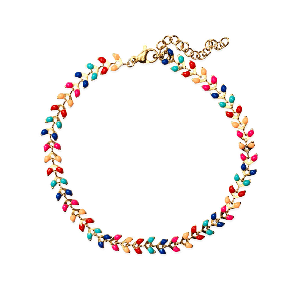 Bracelet Cheville en Chaîne avec Design de Feuille Émaillée Multicolore