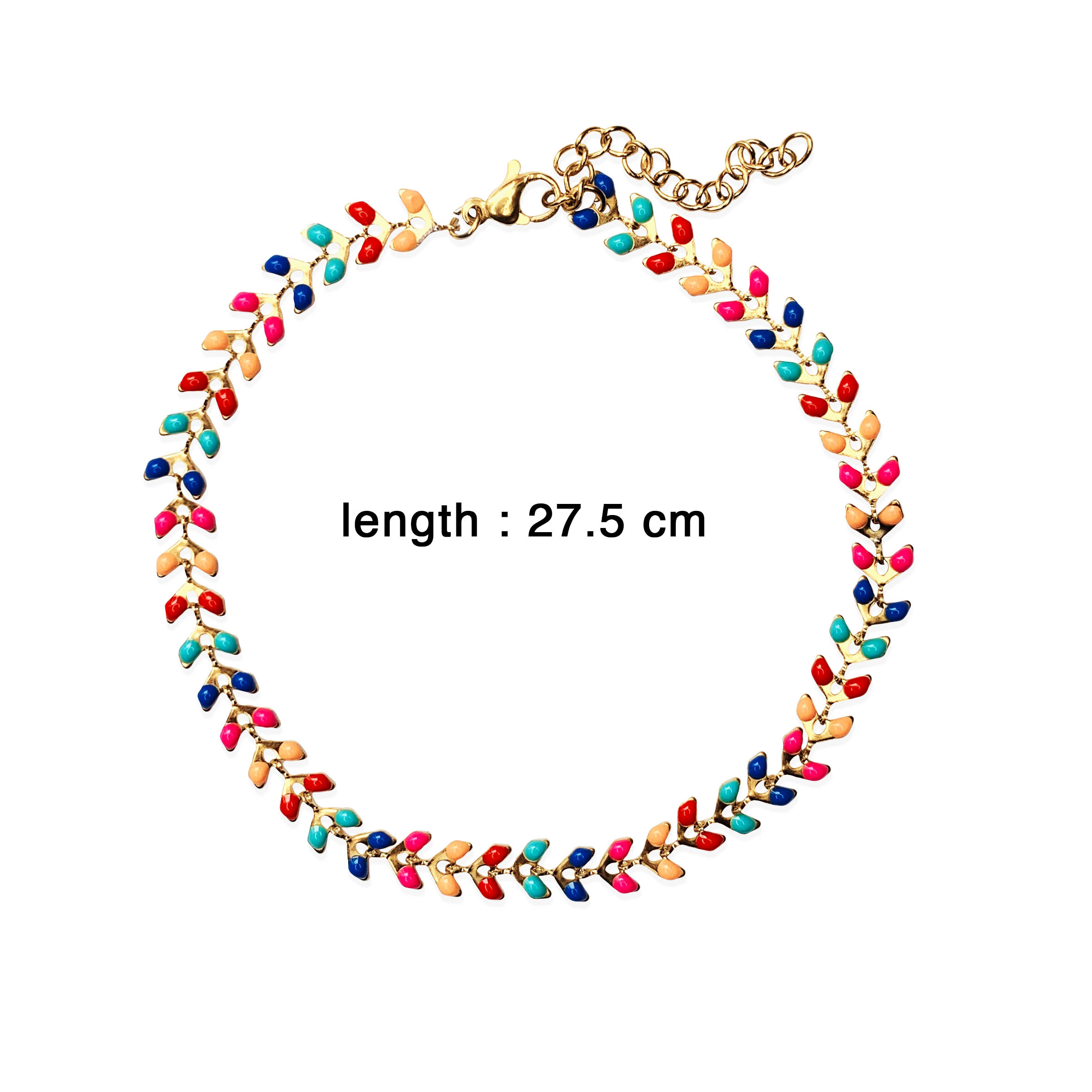 Bracelet Cheville en Chaîne avec Design de Feuille Émaillée Multicolore