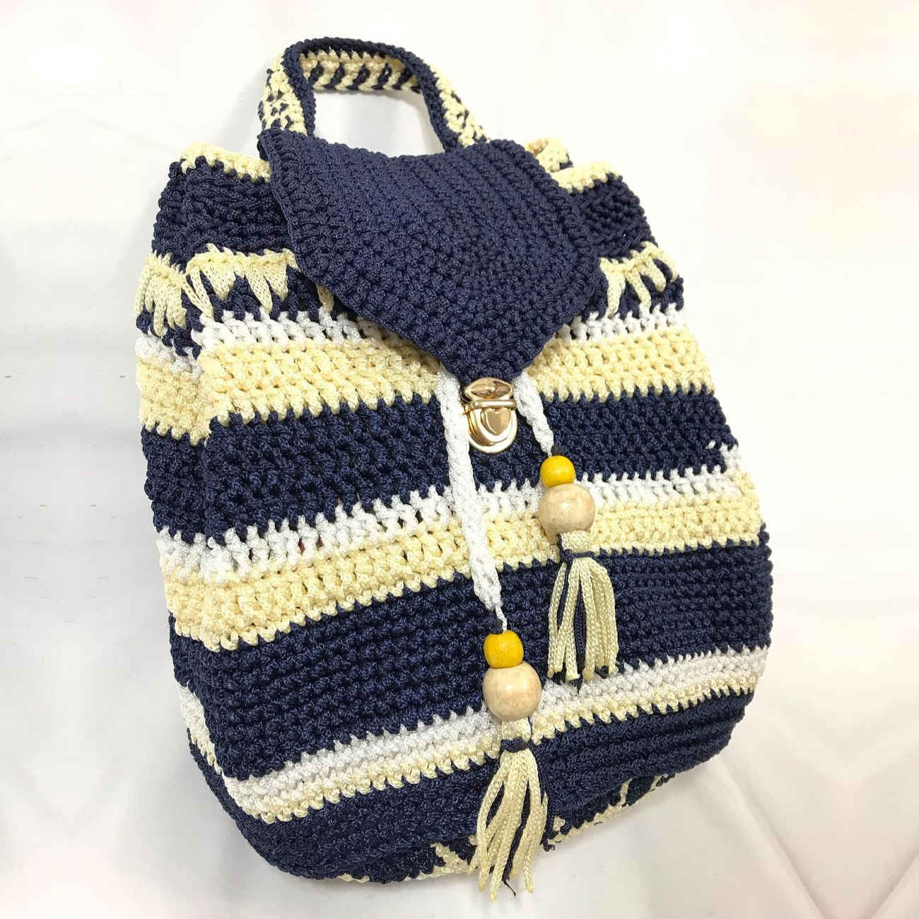 Sac à dos décontracté en crochet avec design géométrique, fait main