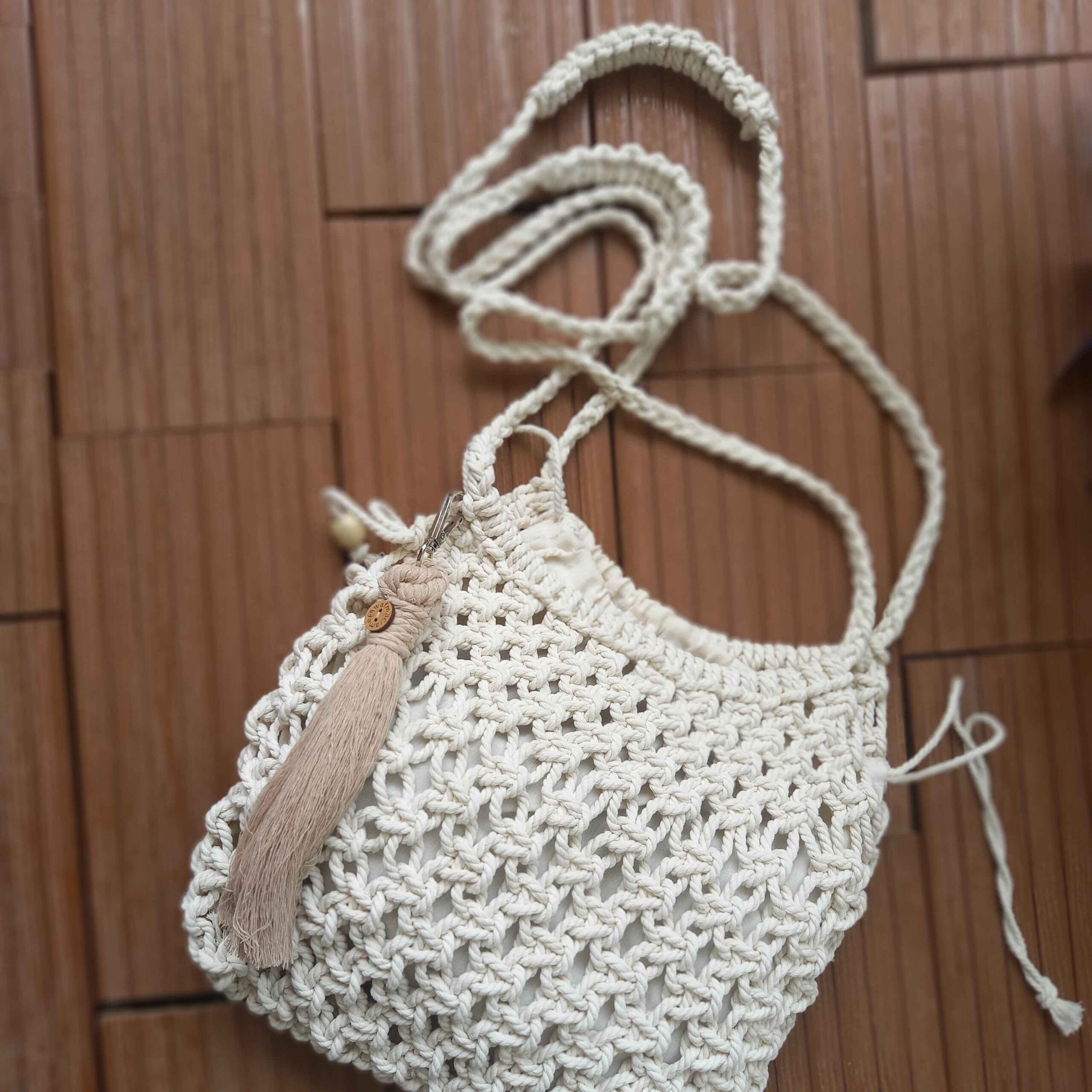Sac tote en macramé avec doublure intérieure pour femmes, tissé à la main