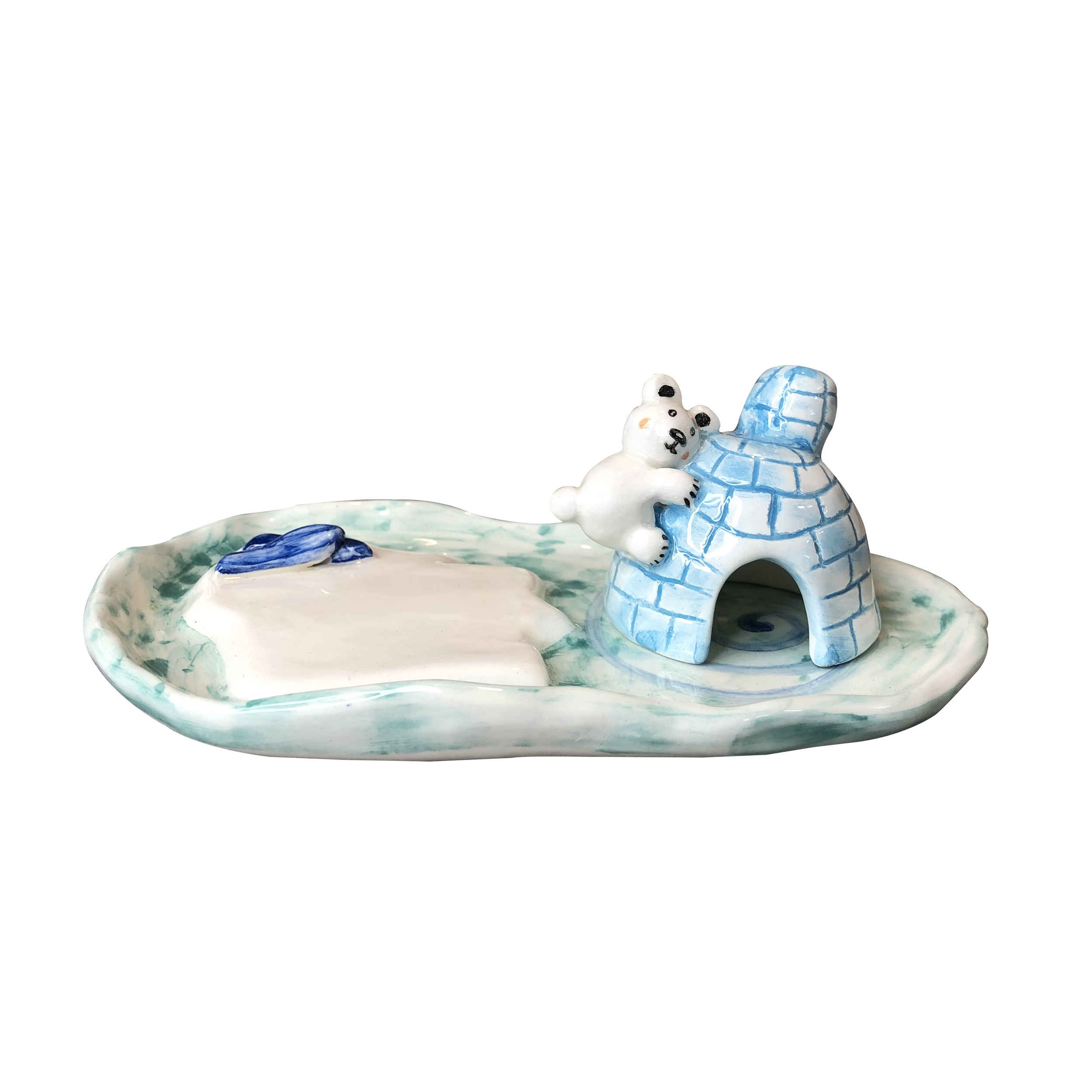 Porte-bougie décoratif en céramique avec design d'ours polaire fait à la main