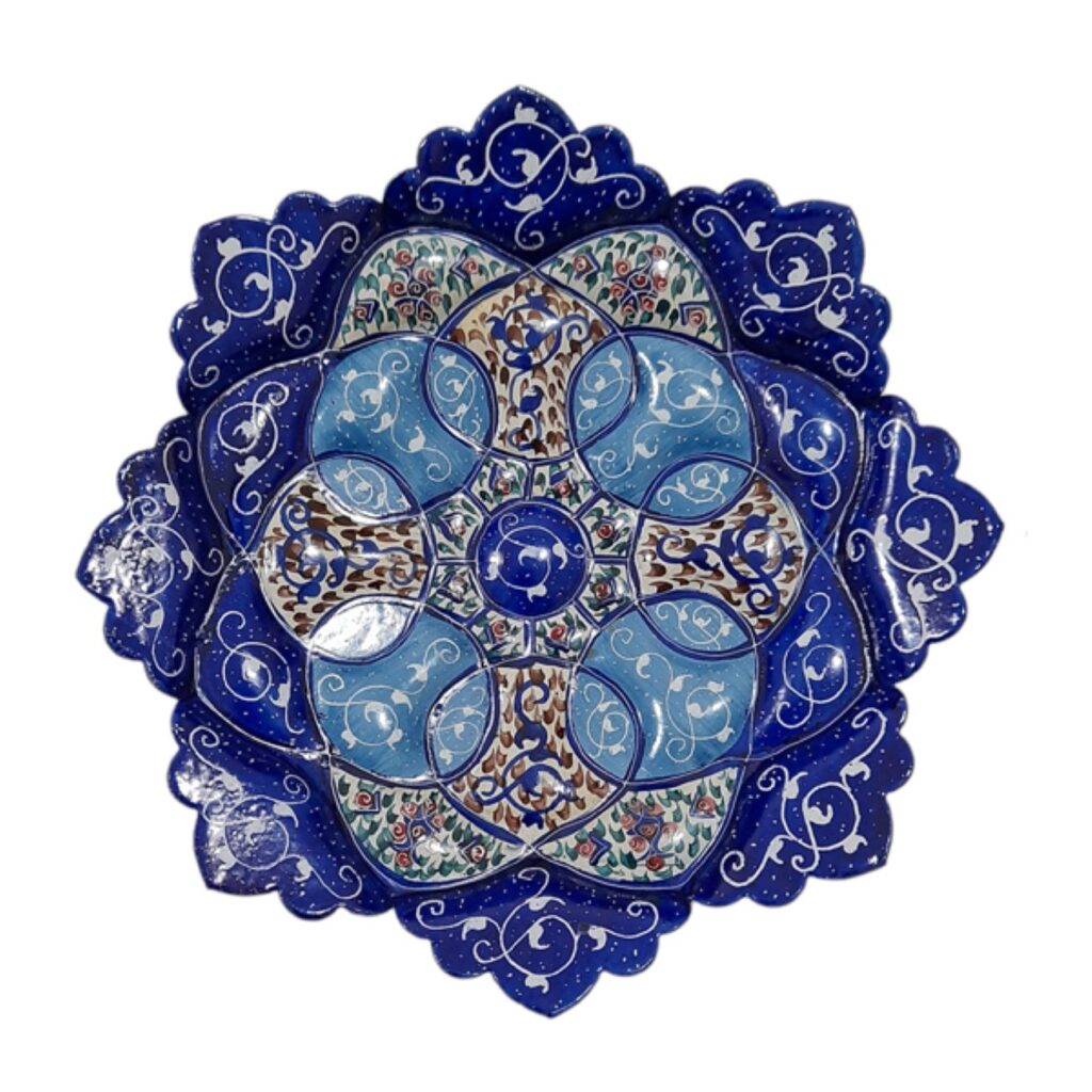 Plat décoratif en cuivre avec minakari persan émaillé pour décoration murale et de table
