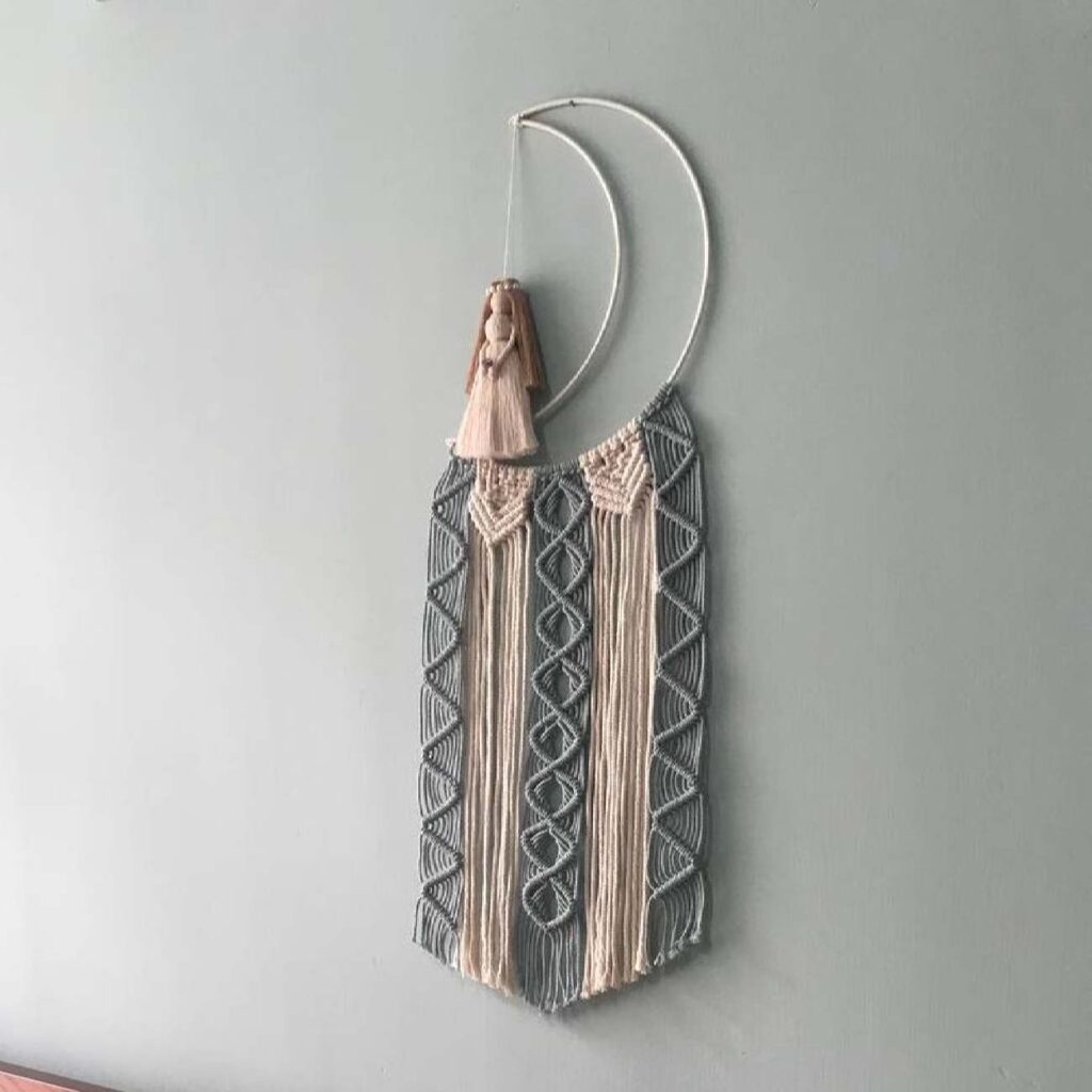 Tapisserie murale décorative en macramé, modèle Lune