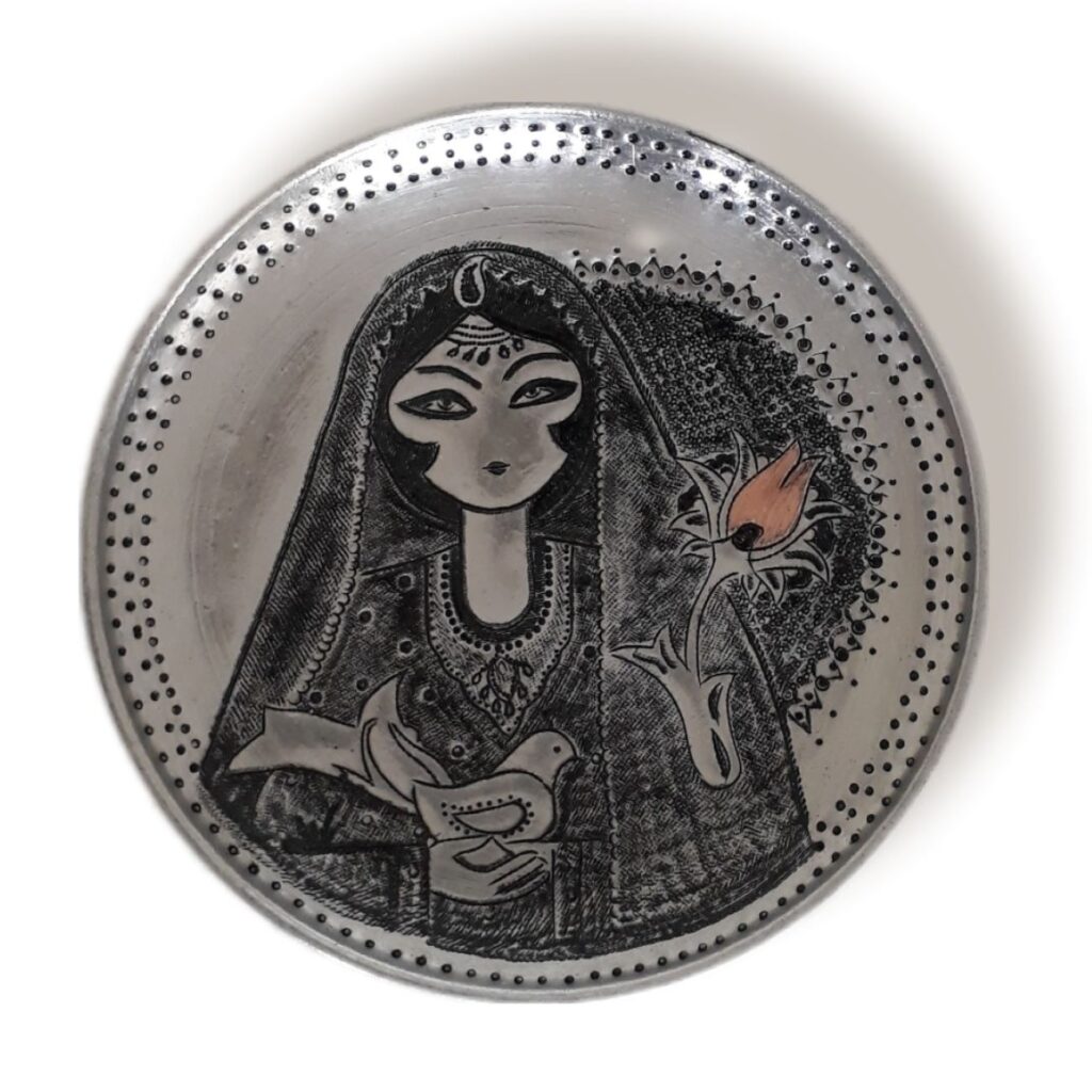 Bol décoratif en argent persan avec détails faits main – Idéal pour décoration traditionnelle