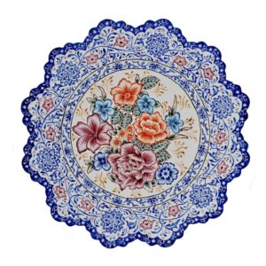 Plat décoratif persan en minakari émaillé sur cuivre avec des fleurs