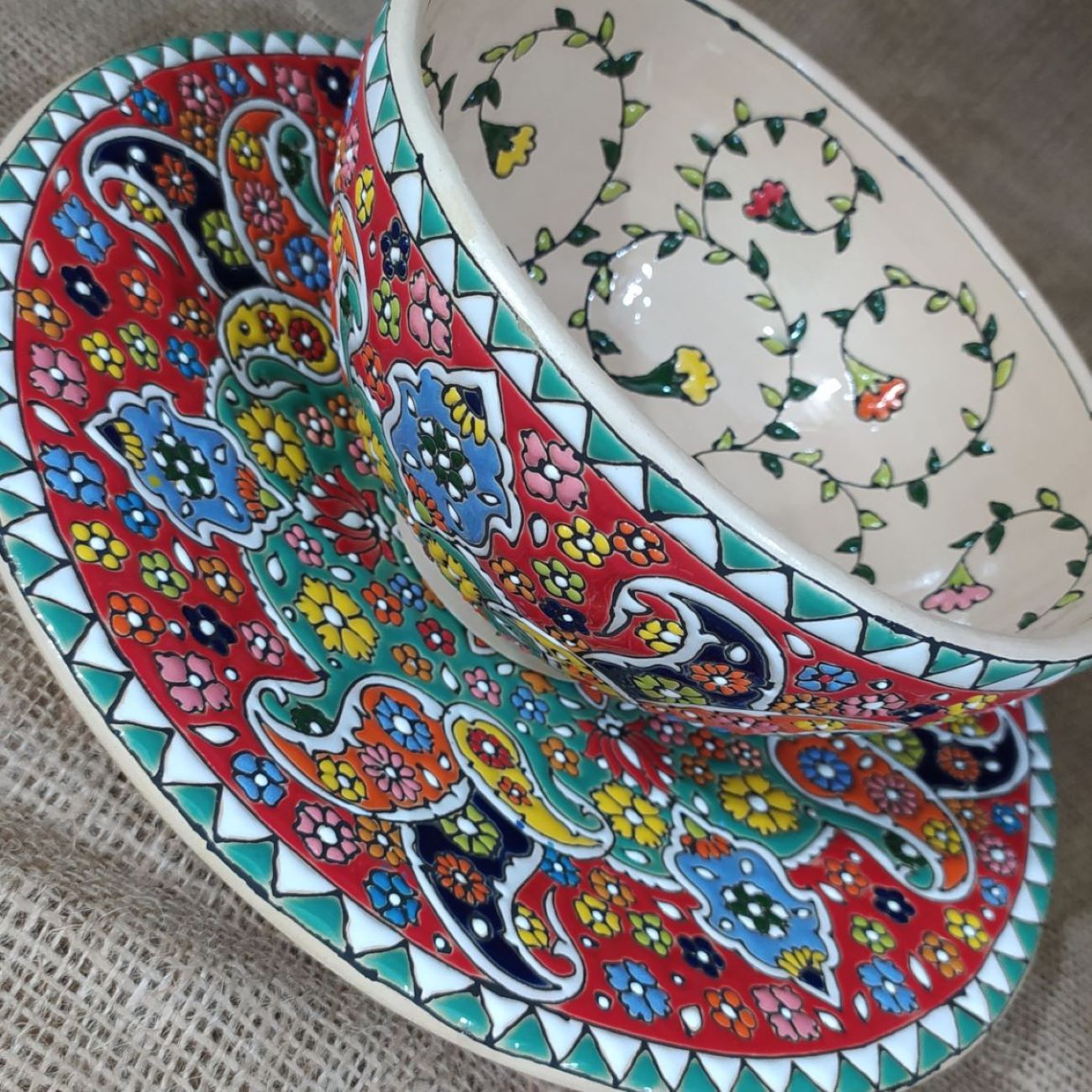 Ensemble de bol et assiette en céramique Minakari persane émaillé fait main modèle Mona