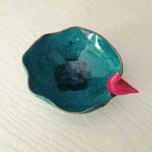 Bol décoratif en céramique artistique fait main avec design d’oiseau